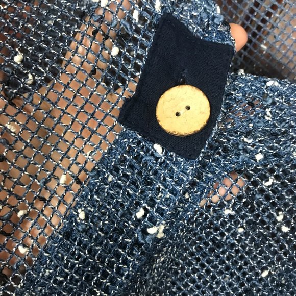 Creation Blue Button Up Fishnet Sheer Blouse Size S - Picture 5 of 6